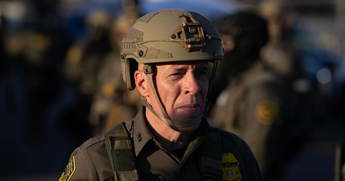 Greg Bovino leads his troop as they confront demonstrators outside an immigrant processing center on September 27, 2025, in Broadview, Illinois (Scott Olson/Getty Images)