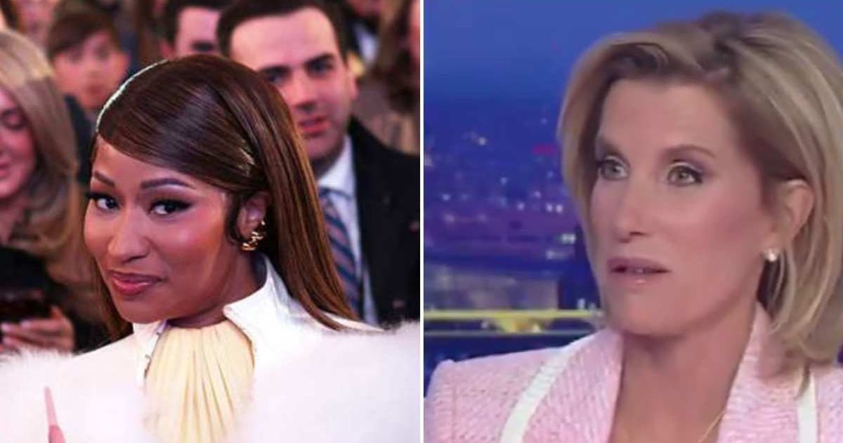 Fox News host Laura Ingraham drew brutal mockery after confusing rapper Nicki Minaj with her longtime rival Cardi B (Win McNamee/Getty Images, @BuzzingPop/X)
