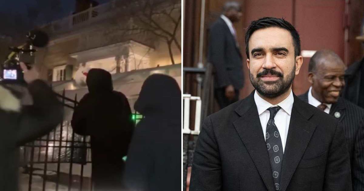 Residents gathered outside Mayor Mamdani’s home, shouting “Shame!” over his mother’s Epstein link (Screengrab/@GuntherEagleman/X, Getty Images)