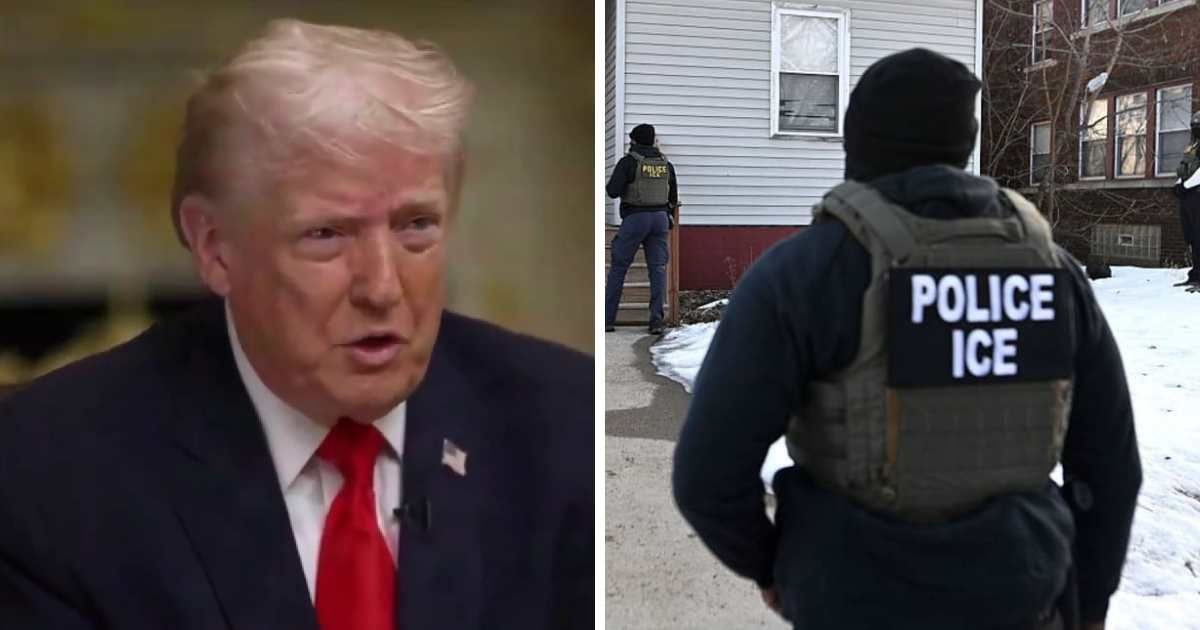 Donald Trump spoke about expanding immigration enforcement during an Oval Office interview on February 4, 2026 (Screengrab/@RapidResponse47/X, Getty Images)