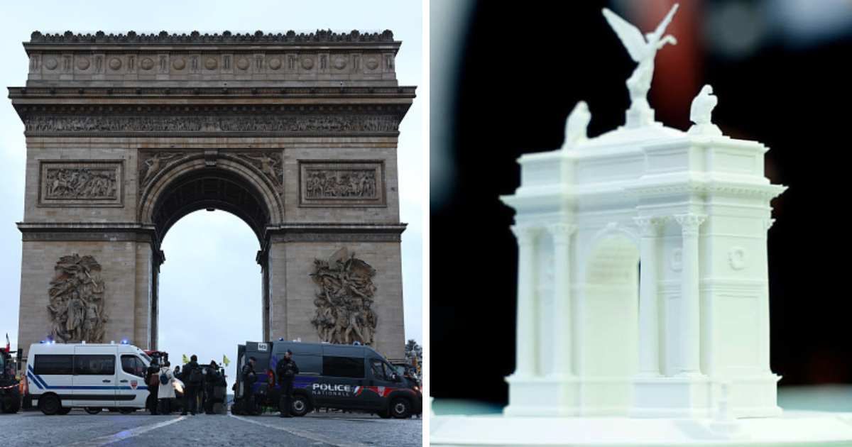 Trump displayed a model of the Independence Arch, planned to stand taller than Paris’s Arc de Triomphe (Getty Images)