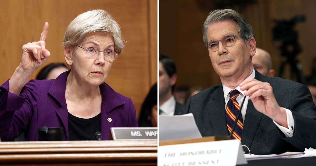 Elizabeth Warren and Scott Bessent clashed during a Senate hearing on February 5, 2026, in Washington, DC (Kevin Dietsch/Getty Images)