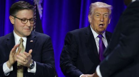 Trump jokes he stays near Mike Johnson because he feels ‘protected’