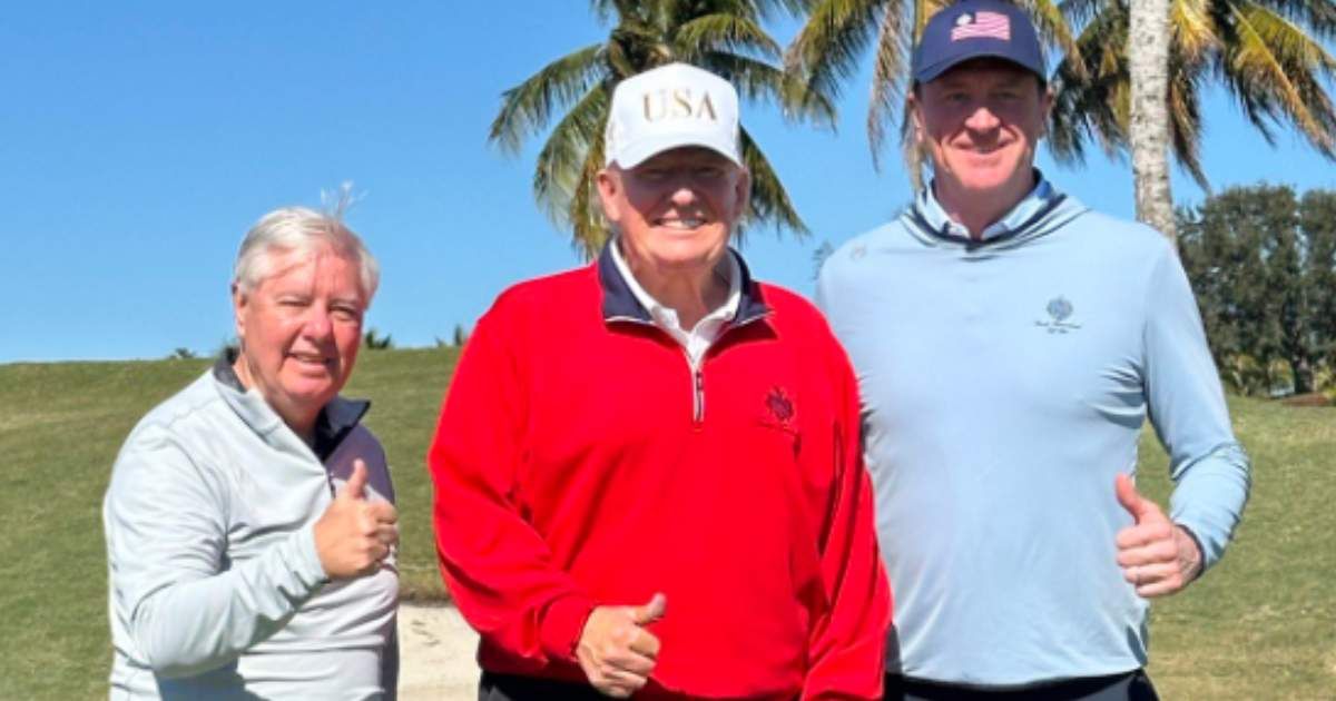 Lindsey Graham shared a photo with Trump and Eric Schmitt during their Palm Beach golf outing (Screengrab/@LindseyGrahamSC/X)