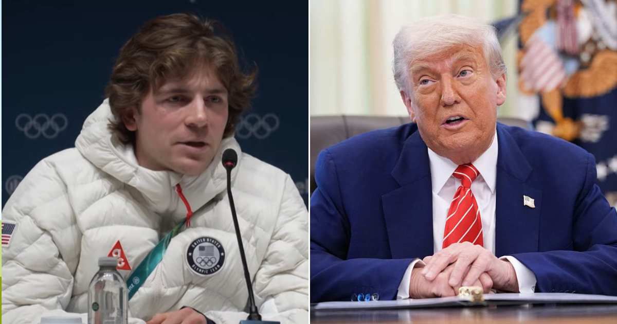 Trump has hit out at Olympian Hunter Hess calling him a 'real loser' after he slammed ICE actions in USA on global platform (New York Post/ Youtube, Trump picture credit: Getty Images)