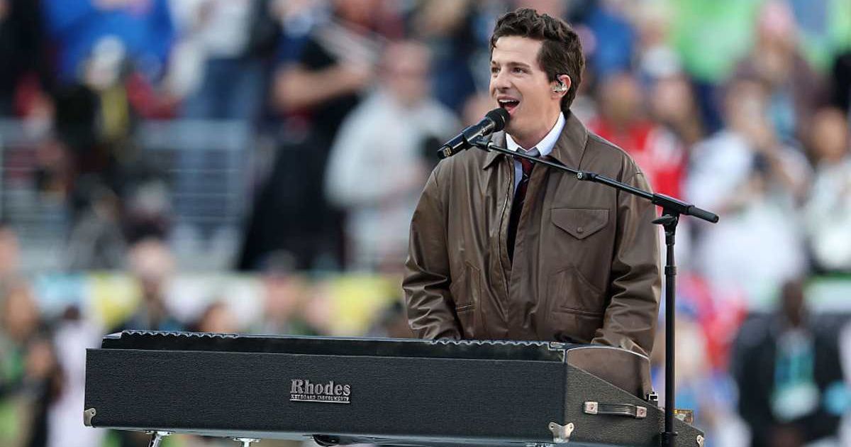 Charlie Puth performs the national anthem during Super Bowl LX between the Seattle Seahawks and the New England Patriots at Levi's Stadium. (Getty Images)