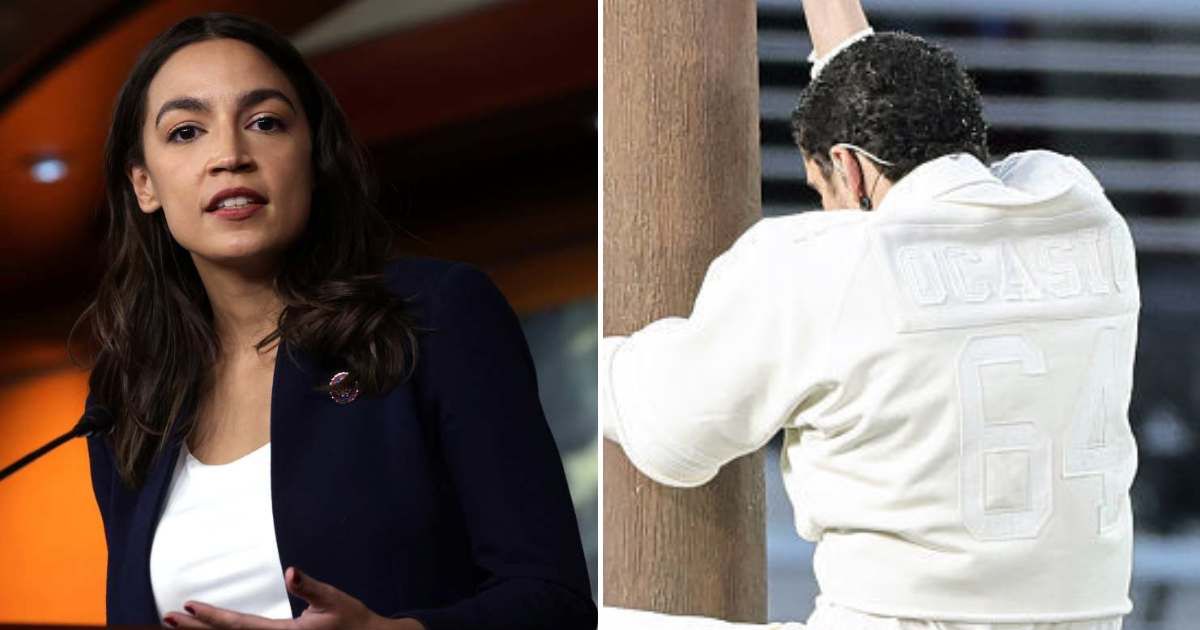 Many netizens assumed Bad Bunny was endorsing Alexandria Ocasio-Cortez as he wore a custom-made jersey with 'Ocasio' written on it during the Super Bowl halftime show on Sunday, February 8 (Getty Images)