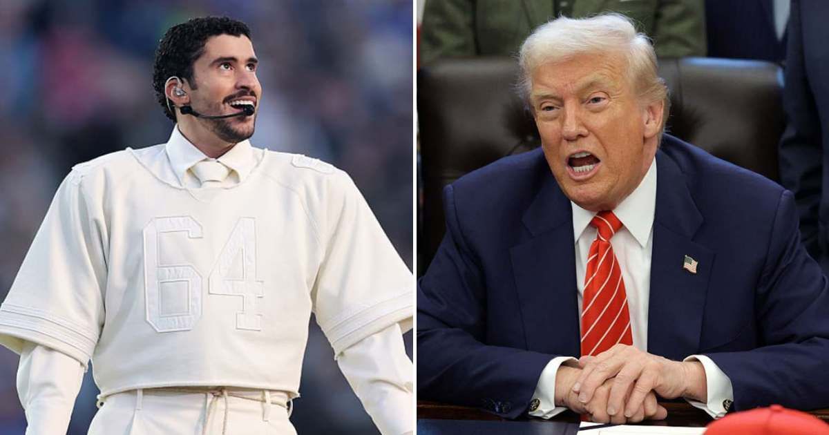 President Donald Trump blasted Bad Bunny's Super Bowl LX halftime show as 'one of the worst ever', while social media mocked him for skipping Kid Rock's Turning Point USA event (Getty Images)