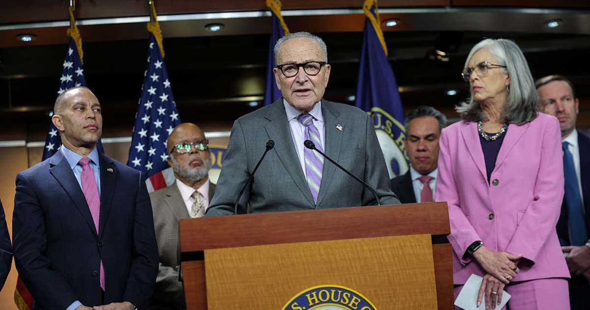 US Senate Minority Leader Chuck Schumer (D-NY), joined by House Minority Leader Hakeem Jeffries (D-NY), speaks at a press conference on DHS funding at the US Capitol on February 4, 2026, in Washington, DC (Getty Images) 