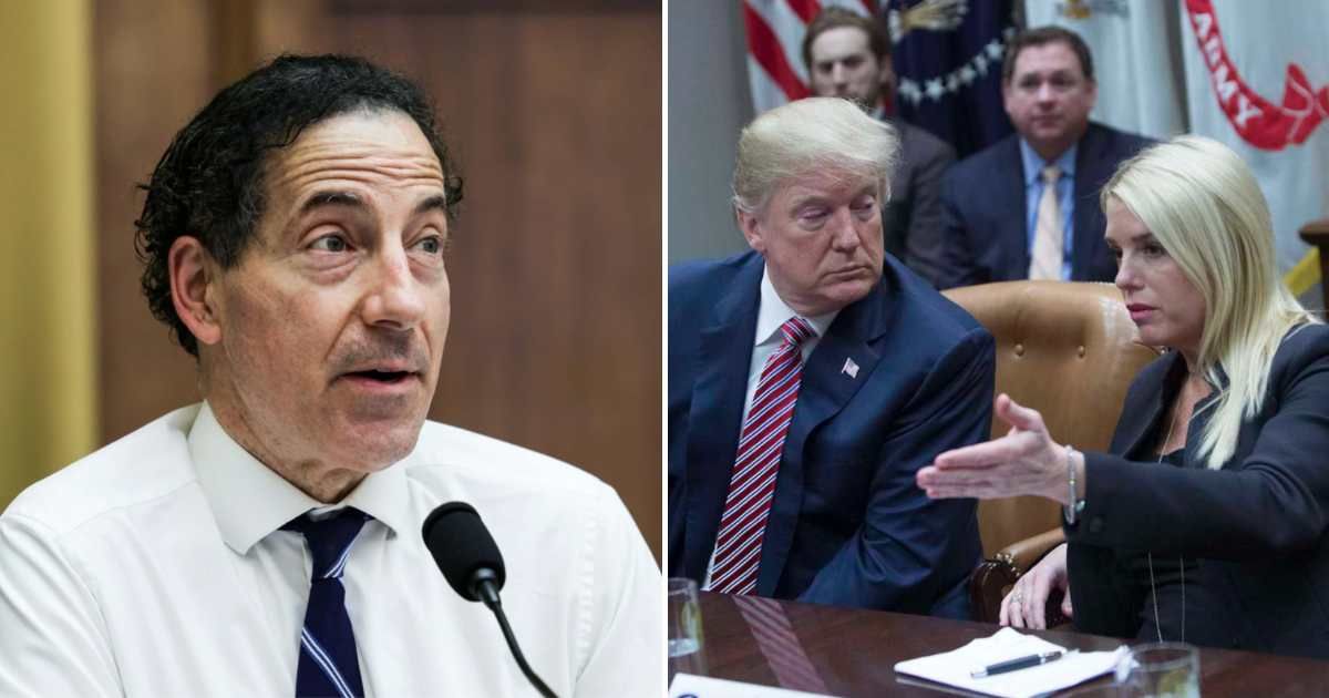 Rep Jamie Raskin accused Attorney General Pam Bondi of withholding millions of documents related to Jeffrey Epstein’s abuses and failing to properly safeguard survivors’ identities (Getty Images)