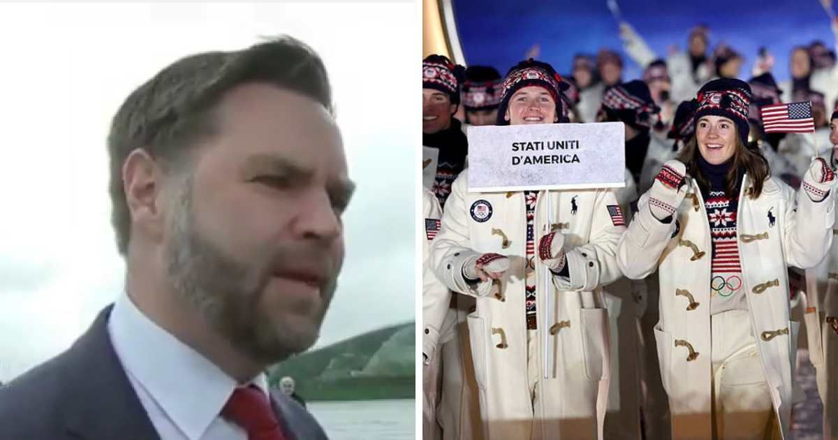 JD Vance had spoken to reporters in Milan after urging US Olympians to prioritize competition over politics (Screengrab/@GuntherEagleman/X, Getty Images)
