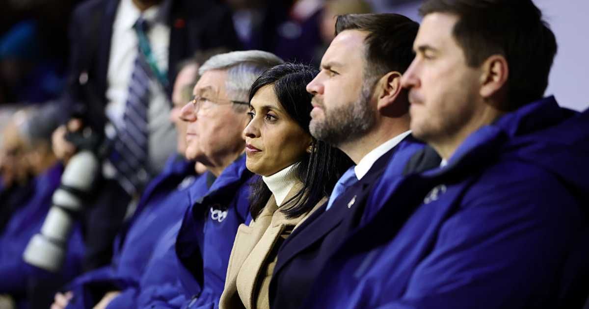 Usha Vance and Vice President JD Vance attend the opening ceremony of the Milano Cortina 2026 Winter Olympics at San Siro Stadium on February 06, 2026, in Milan, Italy (Andreas Rentz/Getty Images)