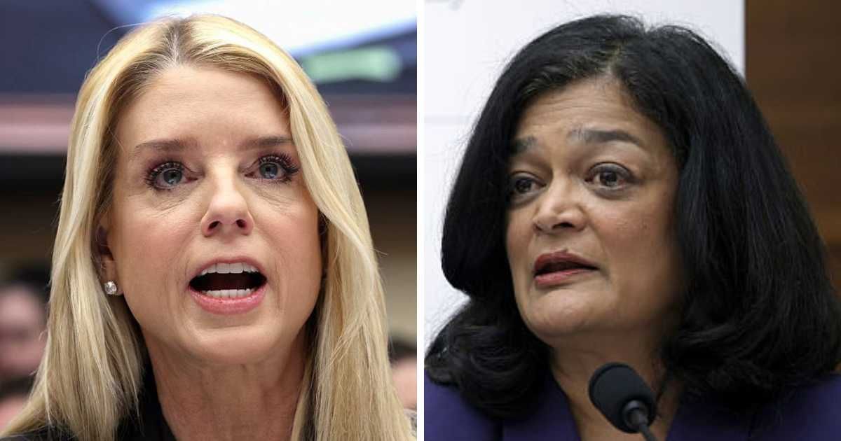 During a House Judiciary hearing, Pam Bondi displayed Pramila Jayapal’s Epstein file search history, raising oversight concerns (Getty Images)