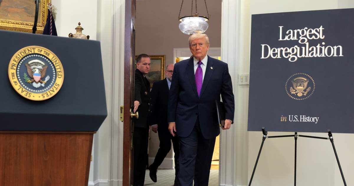 President Donald Trump arrived to an event to announce the rollback of the 2009 Endangerment Finding in the Roosevelt Room at the White House on February 12, 2026 in Washington, DC (Getty Images)