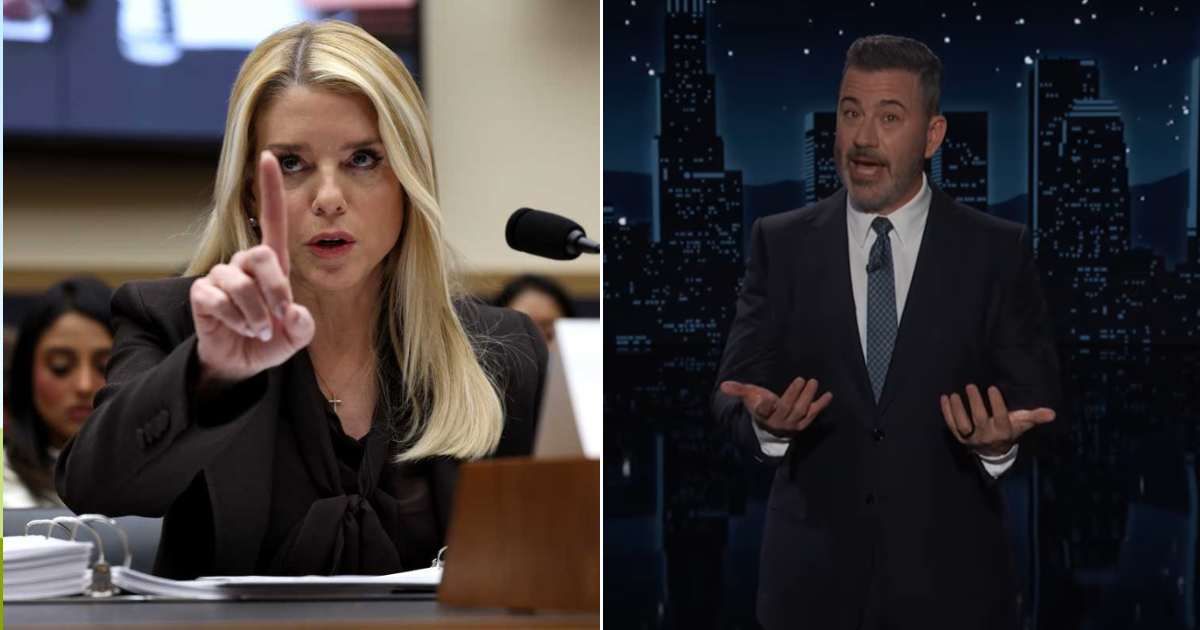 Jimmy Kimmel roasts Pam Bondi after the pictures of her binder with representative Pramila Jayapal's search history goes viral (Getty Images, Jimmy Kimmel Live/Youtube)