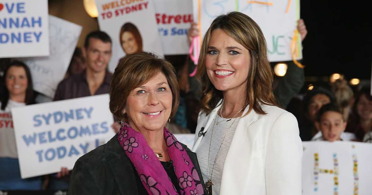Australian-born presenter Savannah Guthrie poses alongside her mother, Nancy Guthrie, during a production break whilst hosting NBC's 'Today Show' live from Australia at the Sydney Opera House on May 4, 2015, in Sydney, Australia. (PGetty Images)