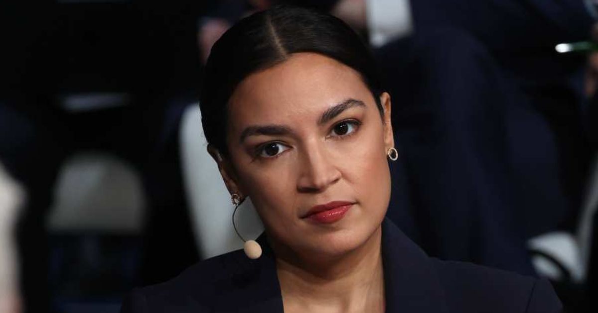 Alexandria Ocasio-Cortez reacted during a panel discussion at the Munich Security Conference in Munich, Germany (Getty Images)