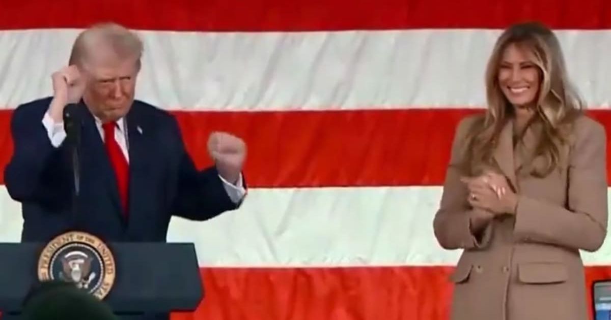 Melania Trump has previously voiced her disapproval of President Donald Trump’s dancing, stating that while it can be fun, some occasions are not appropriate (@RapidResponse47/X)