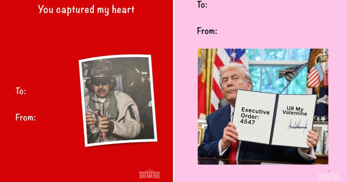 The White House shared a series of cheeky Valentine’s Day cards across its social media platforms on February 14 (@WhiteHouse/X)