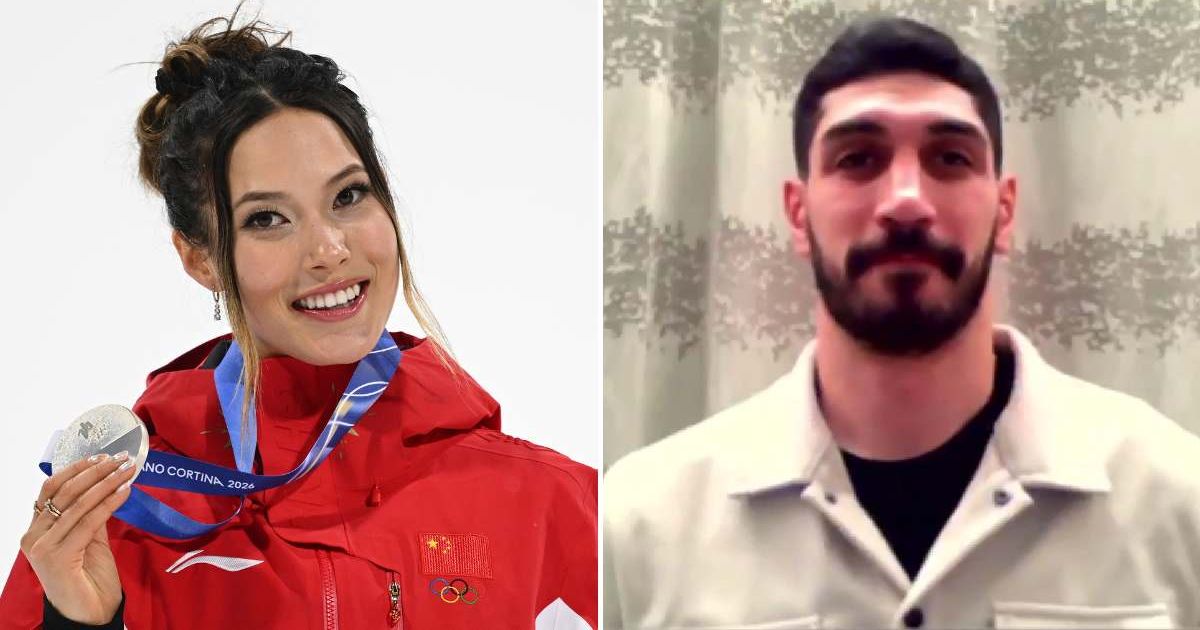 Enes Kanter Freedom called Eileen Gu a 'traitor' for representing China at the 2026 Winter Olympics despite being raised in the United States (Screengrab/FoxNews, Getty Images)
