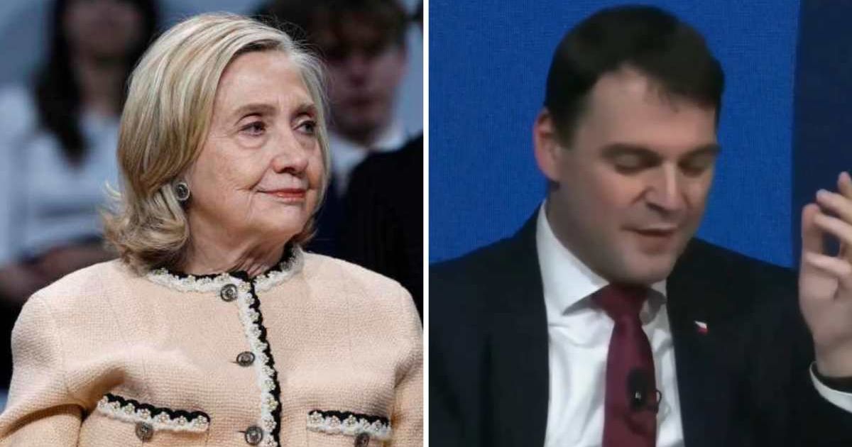 Hillary Clinton clashed with Petr Macinka after he said Donald Trump rose as a reaction to Western policies that went 'too far' (Getty Images, Screengrab/X/@FoxNews)