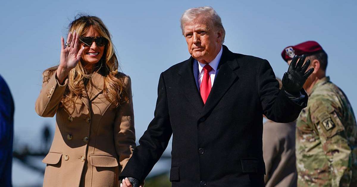 President Donald Trump praised Melania Trump’s Russia and Ukraine diplomacy aboard Air Force One, calling her one of the greatest first ladies (Getty Images)