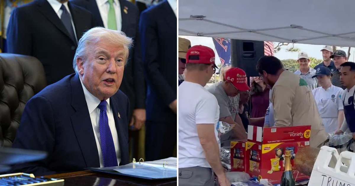 Donald Trump sent food and drinks to supporters gathered outside Trump International on Presidents Day, energizing a large West Palm Beach crowd (Getty Images, @EricLDaugh/X)