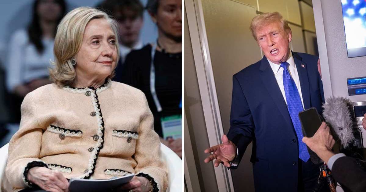 President Donald Trump spoke to reporters aboard Air Force One after dismissing claims from Hillary Clinton about Jeffrey Epstein (Getty Images)