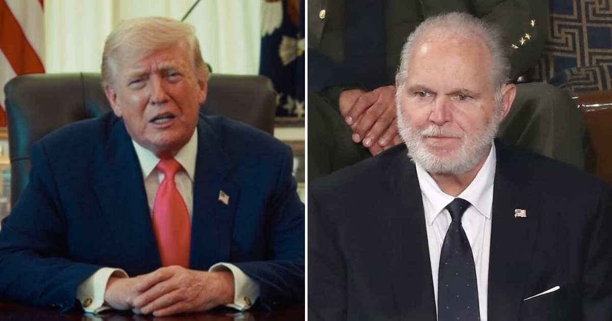 President Donald Trump honored Rush Limbaugh’s legacy, noting his media impact and 2020 Medal of Freedom award (Screenshot/White House, Getty Images)