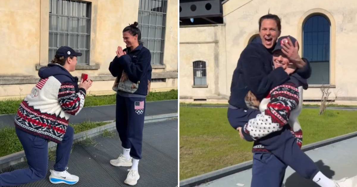 US women’s hockey captain Hilary Knight surprised her partner, speed skater Brittany Bowe, by proposing one day before the Olympic gold medal game against Canada (Screengrab/Hilary Knight/Instagram)