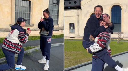 Women's hockey captain Hilary Knight proposes to speed skater Brittany Bowe at Olympics