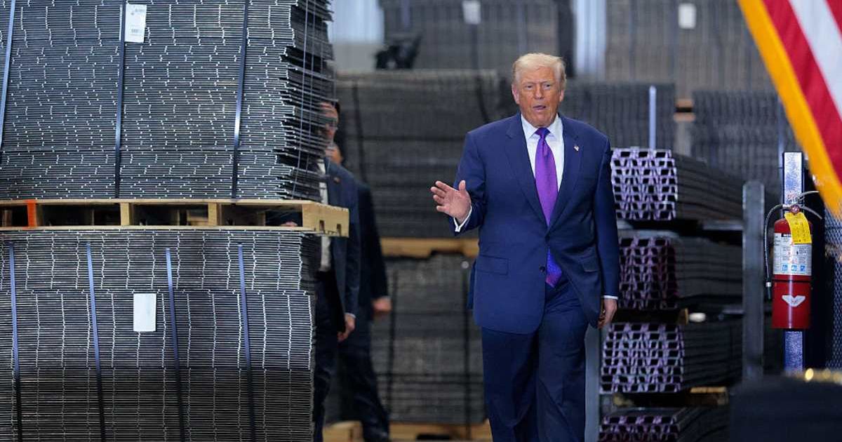 President Donald Trump toured Coosa Steel Corporation on February 19, 2026, in Rome, Georgia (Chip Somodevilla/Getty Images)