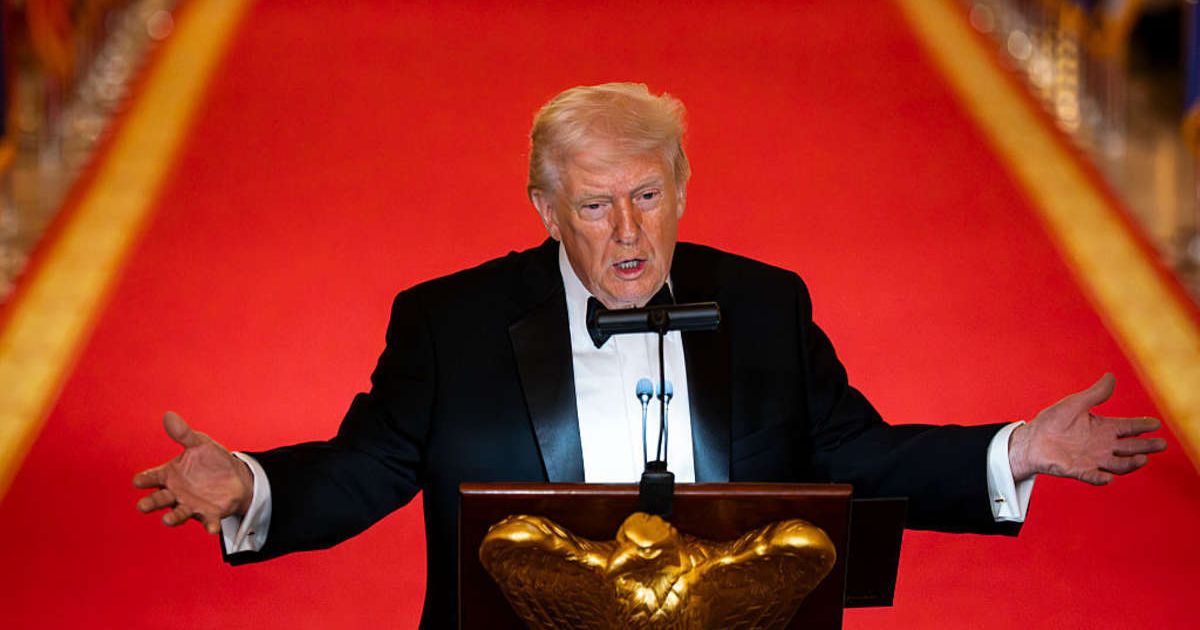 President Donald Trump speaks during the National Governors Association Evening Dinner and Reception in the East Room of the White House on February 21, 2026, in Washington, DC (Al Drago/Getty Images)