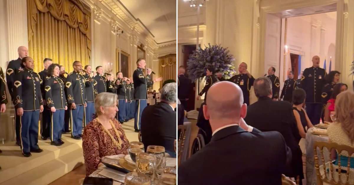 Guests at the White House governors’ dinner witnessed an unexpected musical moment when the US Army Band entered the State Dining Room (X/@KatieMiller)
