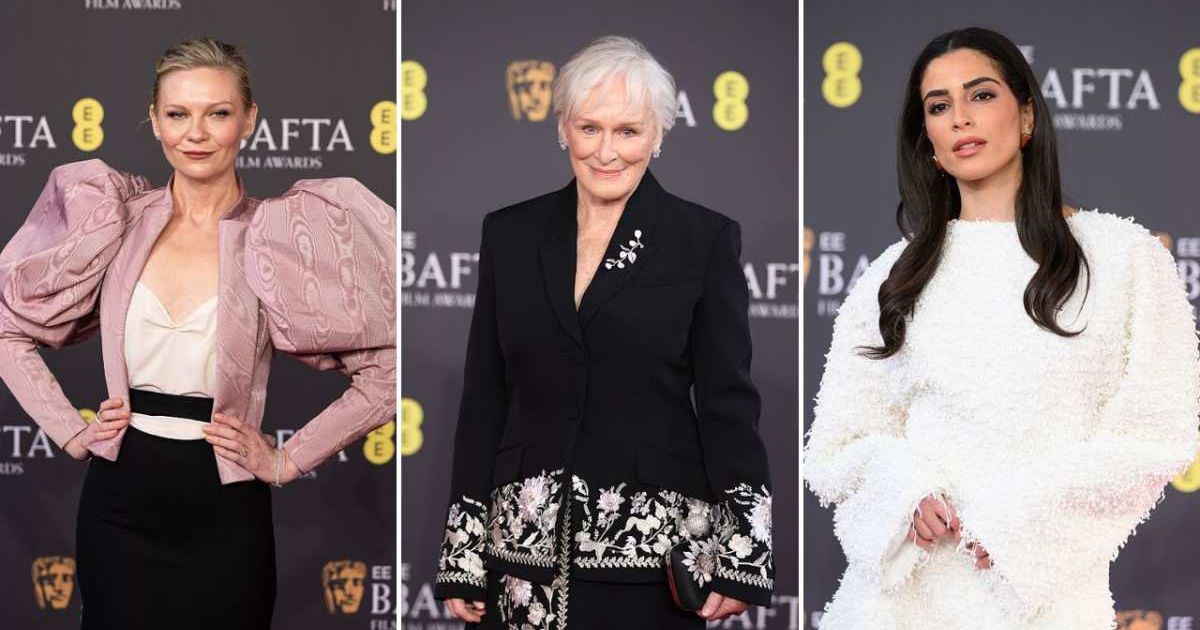 Kirsten Dunst, Glenn Close, and Saja Kilani at the 2026 EE BAFTA Film Awards at The Royal Festival Hall on February 22, 2026, in London, England (Jeff Spicer/Getty Images, Neil Mockford/FilmMagic, Karwai Tang/WireImage)