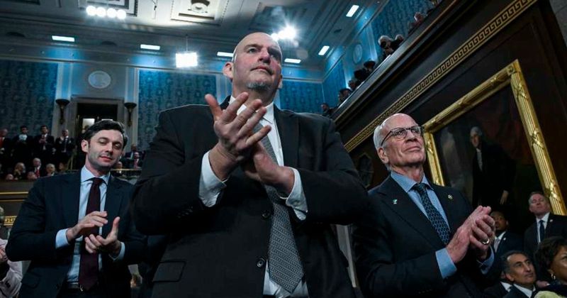 Jesse Watters reacts in disbelief as John Fetterman shows up in a suit at SOTU speech