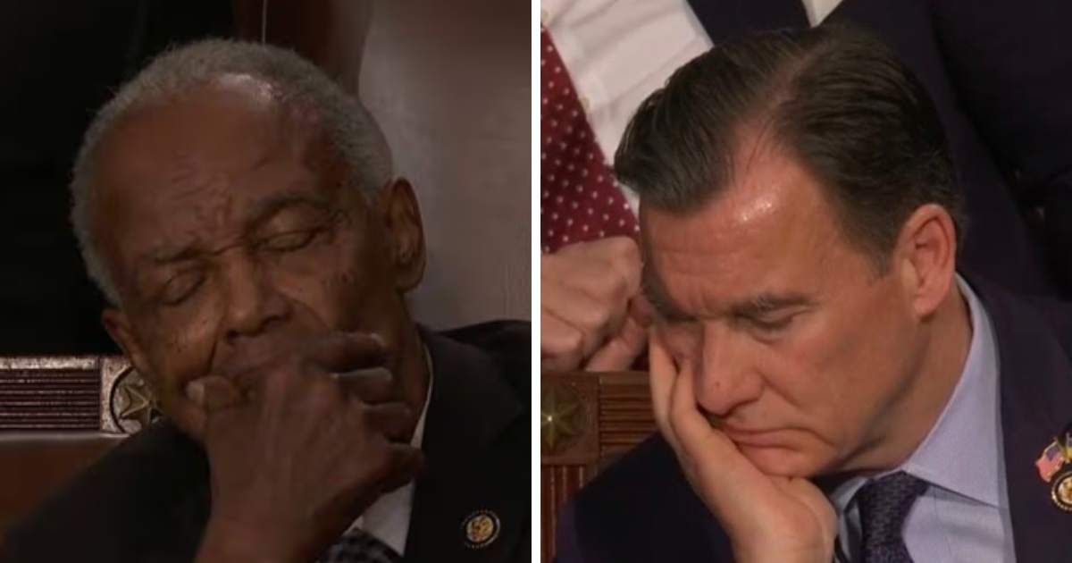 David Scott and Tom Suozzi appeared to nod off during President Trump’s SOTU speech (Screengrab/@KelseyReichmann/X, The White House/YouTube)