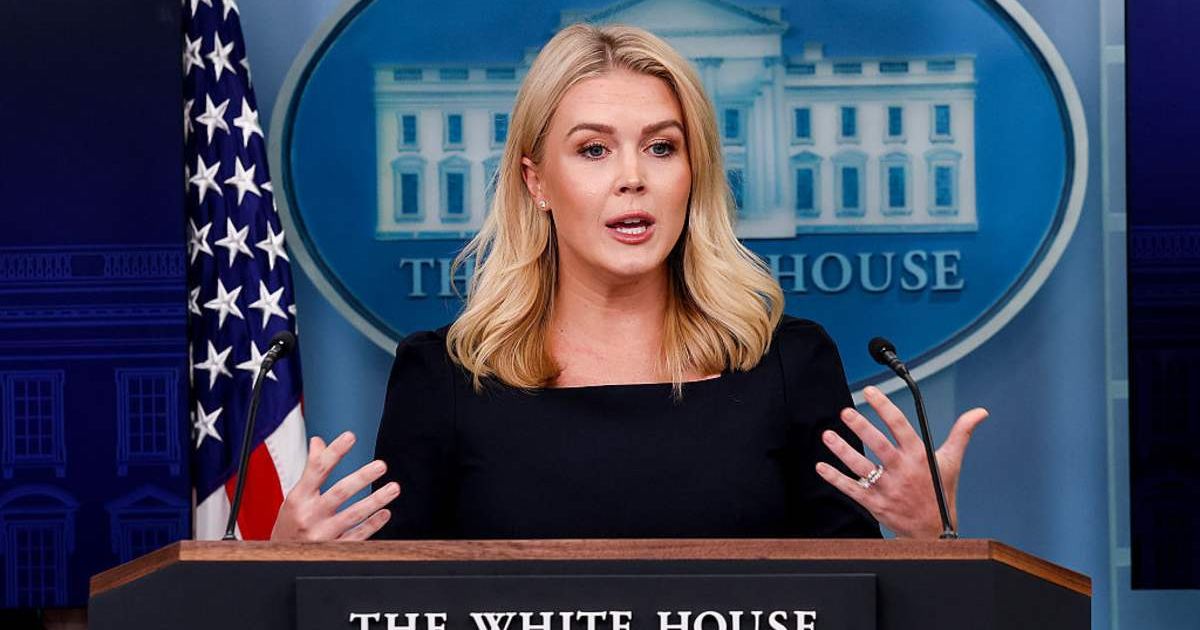 White House Press Secretary Karoline Leavitt criticized Democratic lawmakers and commentators for their muted response to the US Men’s Olympic Hockey team during Donald Trump’s State of the Union address (Getty Images)