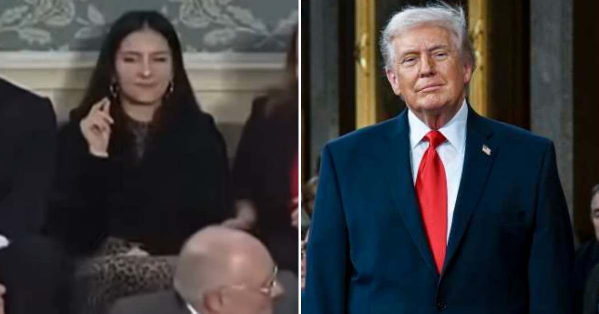 Videos showing Virginia teen Sage Blair doing the ‘clock-it’ gesture went viral following Donald Trump’s State of the Union address on Tuesday, February 24 (@GigaBeers/X, Getty Images)