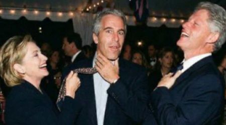 Fact Check: Is image of Hillary Clinton pulling Jeffrey Epstein's tie as Bill watches real?