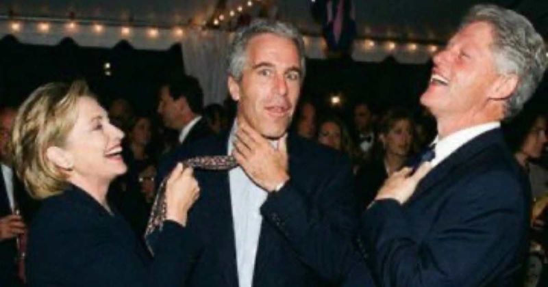 Fact Check: Is image of Hillary Clinton pulling Jeffrey Epstein's tie as Bill watches real?