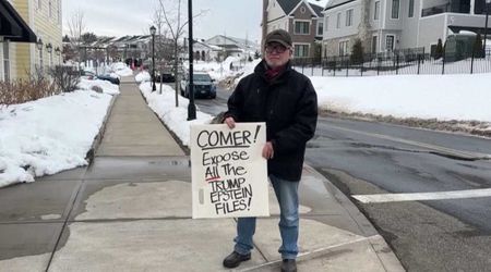Protester outside Hillary Clinton deposition blasts Trump, GOP over Epstein files