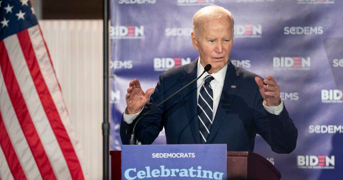 Former President Joe Biden speaks to a crowd during a fundraising event with the South Carolina Democratic Party at the Columbia Museum of Art on February 27, 2026, in Columbia, South Carolina (Sean Rayford/Getty Images)