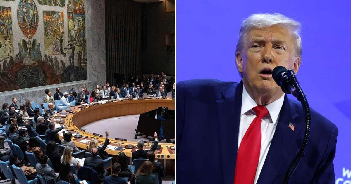 A viral social media post claims that the UN Security Council called President Donald Trump an 'international war criminal' for attacking Iran (Getty Images)
