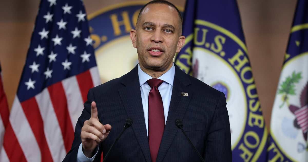 House Minority Leader Hakeem Jeffries said lawmakers had not seen intelligence justifying ongoing operations, questioning the rationale for the campaign (Kevin Dietsch-Pool/Getty Images)