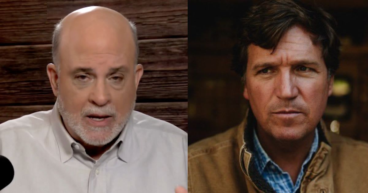 Mark Levin slammed Tucker Carlson on his stance on President Trump's Iran strikes in a lengthy post on X (Screengrabs, @marklevinshow/X, @TuckerCarlson/X)