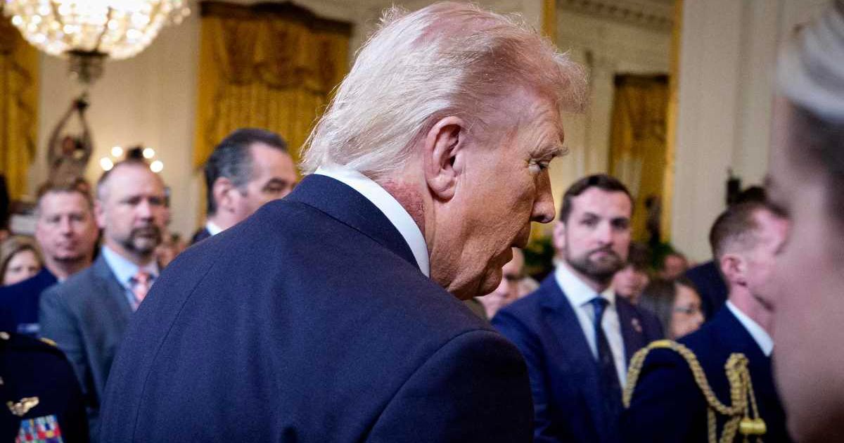 Donald Trump was photographed with visible redness on the right side of his neck during a White House event on March 2, 2026 (Getty Images)