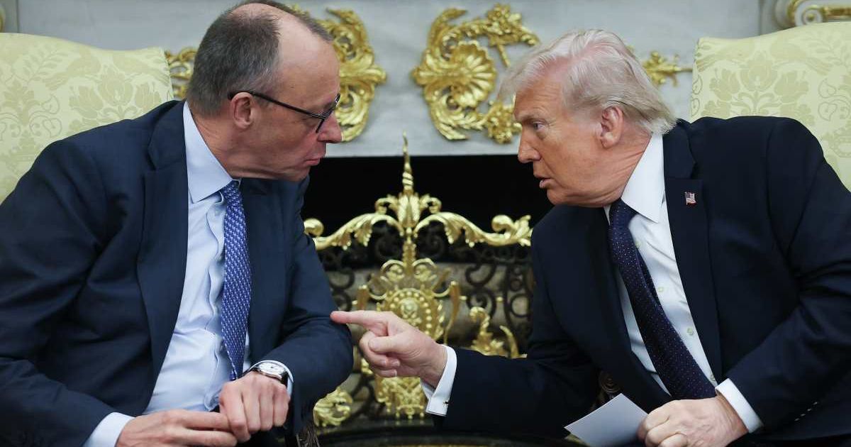 Trump referred to his late father's birthplace while meeting with German Chancellor Friedrich Merz in the Oval Office of the White House, March 3, 2026 in Washington, DC. (Getty Images) 