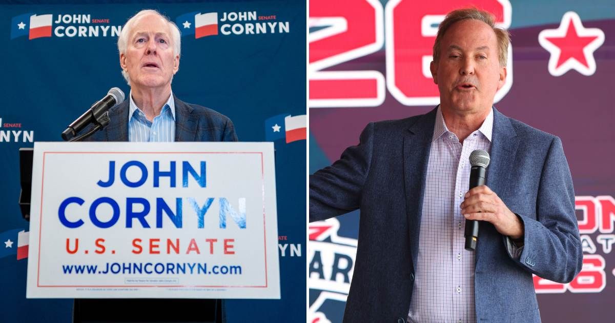 The contest is between Texas Senator John Cornyn and Texas Attorney General Ken Paxton after both advanced to a May runoff by defeating Representative Wesley Hunt in the GOP primary (Brandon Bell, Richard Rodriguez/Getty Images)