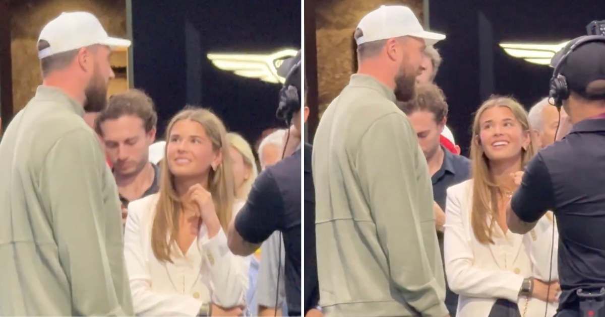 Travis Kelce chatted with Kai Trump during a Florida golf event attended by Tiger Woods and Vanessa Trump (@TylerBoronski/X)